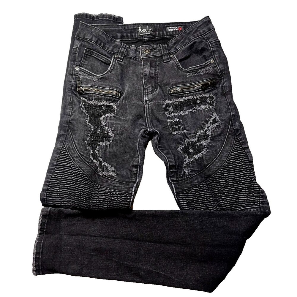 Buckle R.Sole mens black slim jeans W30 L32 party distressed emo goth indie